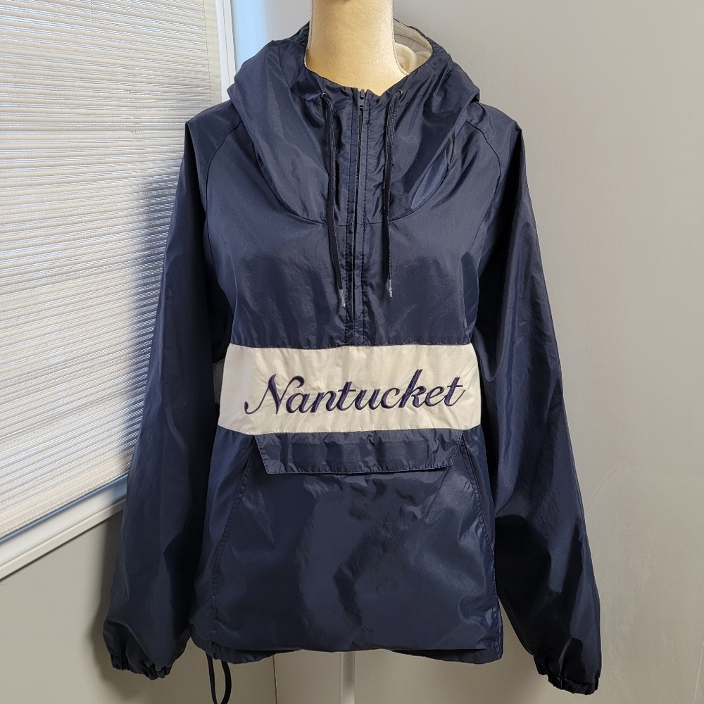 Cuffy's Cape Cod Nantucket Blue Nylon Jacket Men XL Windbreaker 1/4 Zip *Flaw